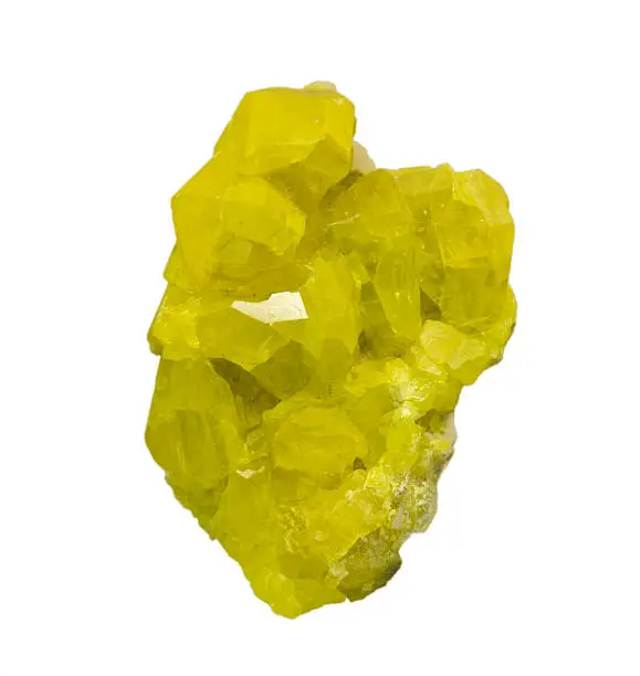 Photo of Perfect sulphur crystals isolated on white.