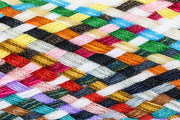 gewebter baumwolle mit mehrfarbigen streifen - multi colored variegated wool colors stock-fotos und bilder