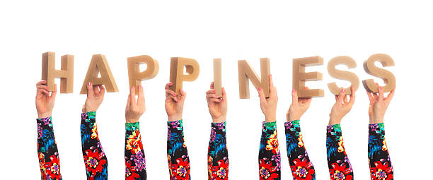 istock Happiness Colorful flower pattern arms holding up the word 480379404