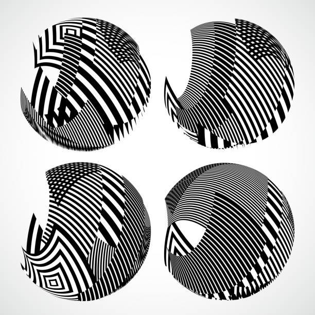 ilustrações, clipart, desenhos animados e ícones de abstrato preto e branco em forma de fundo de listras redonda - computer network television broadcasting earth globe