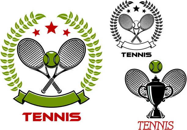 Vector illustration of Tennis tournament emblems with sport items