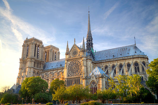 istock Gorgeous sunset over Notre Dame cathedral with puffy clouds, Par 480382050