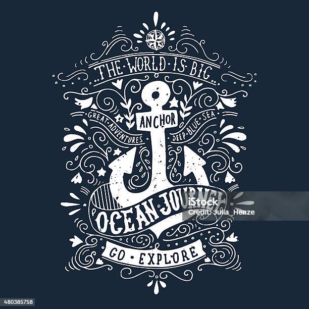 Hand Drawn Vintage Label With An Anchor And Lettering Stock Illustration - Download Image Now