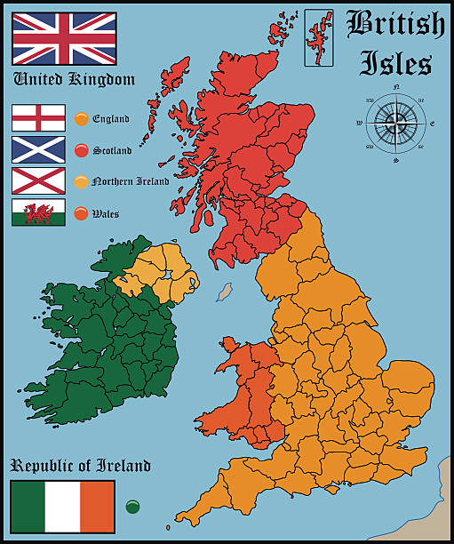 지도 및 포석 영국 제도 - flag welsh flag northern ireland flag republic of ireland stock illustrations