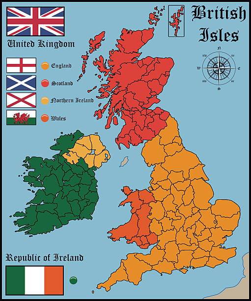 mapę i flagi brytyjskiej isles - flag welsh flag northern ireland flag republic of ireland stock illustrations