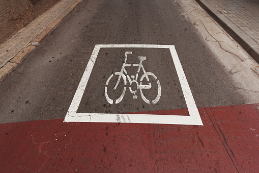 Designation bicycle applied through a stencil onto the road