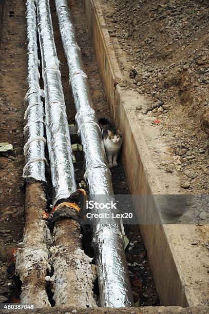 Repair Insulation And Replacement Of Sewer Stock Photo - Download Image Now - 2015, Air Duct, Air Valve