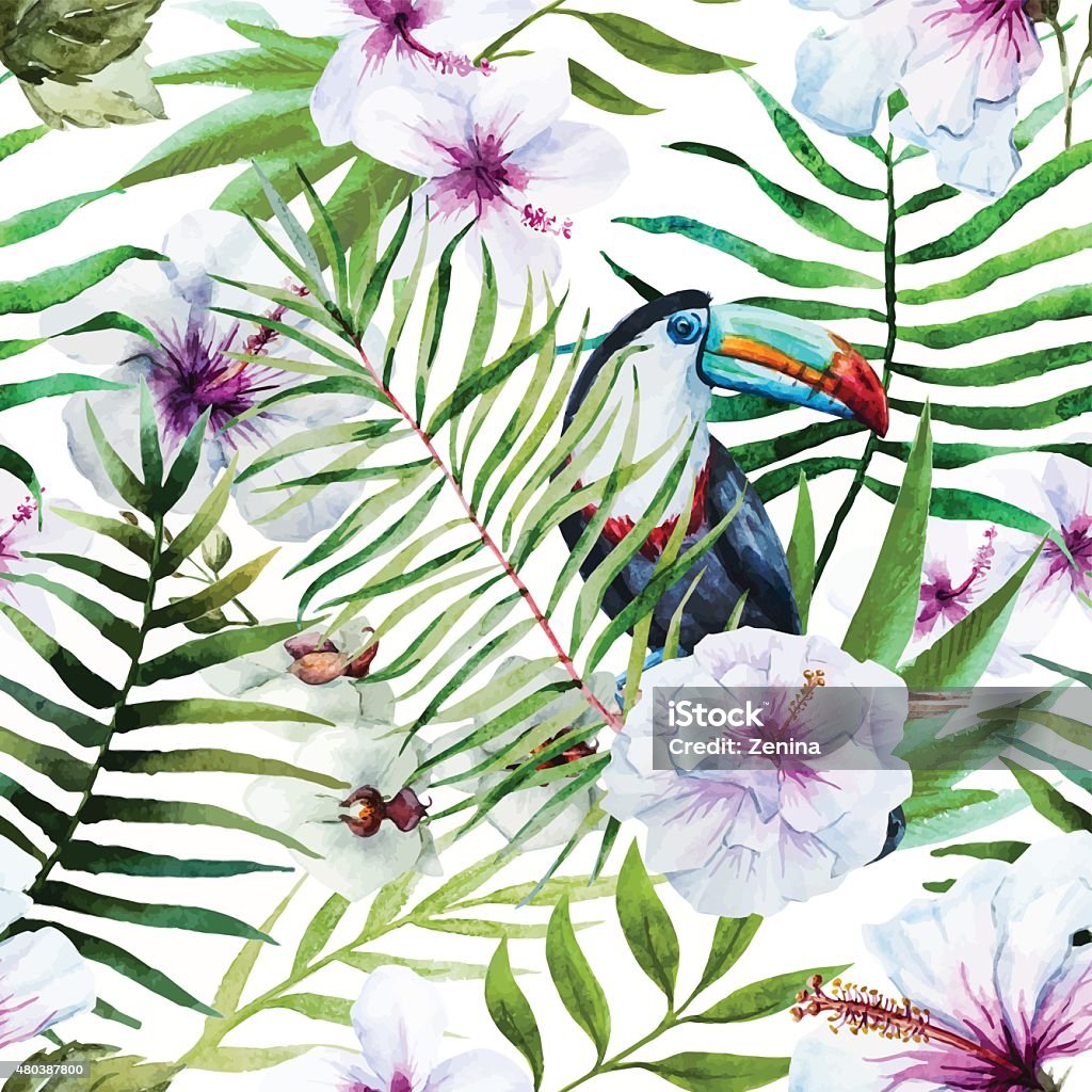 Tropical pattern Beautiful vector pattern with nice watercolor tropical flowers 2015 stock vector