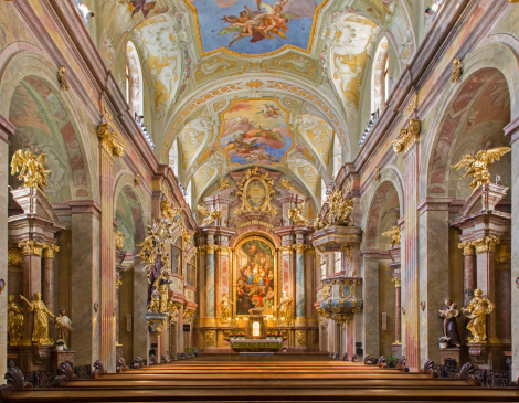 Vienna - Baroque st. Annes church with the paint and frescos by Daniel Gran from 18. cent.
