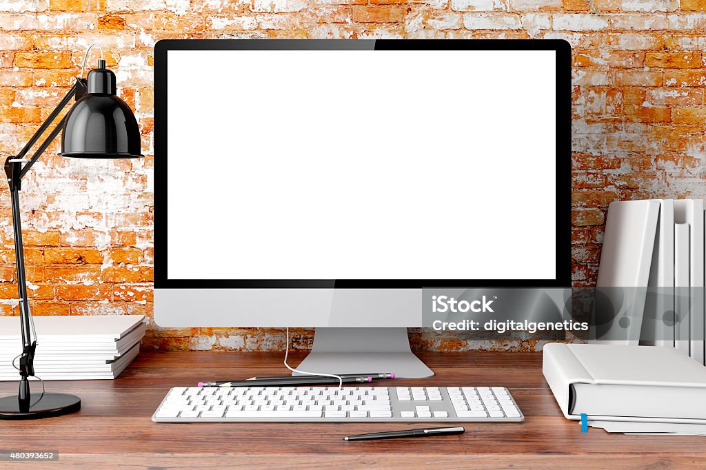3 d moderno equipo de trabajo - Foto de stock de Monitor de ordenador libre de derechos