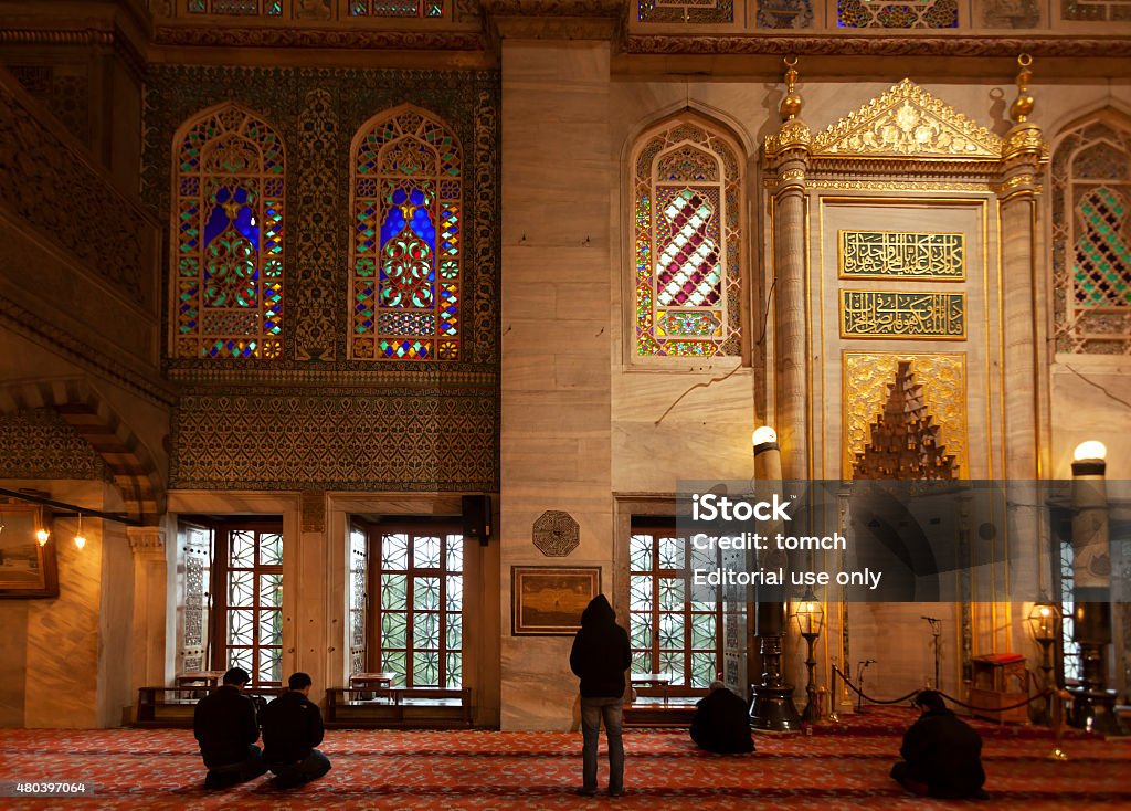 sultan ahmed mosque in istanbul turkey Istanbul, Turkey - January 10, 2015: sultan ahmed mosque in istanbul, Turkey. Sultan Ahmed Mosque is a historic mosque in Istanbul. The mosque is popularly known as the Blue Mosque for the blue tiles adorning the walls of its interior. It was built from 1609 to 1616, during the rule of Ahmed I. The Sultan Ahmed Mosque is still used as a mosque. Mosque open for tourists, but there is special zone for them. Believers pray to Allah in the Blue Mosque. 2015 Stock Photo