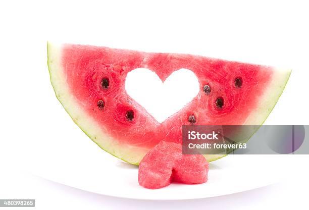 Watermelon With Heart Isolated On White Background Stock Photo - Download Image Now - Close-up, Cross Section, Cut Out