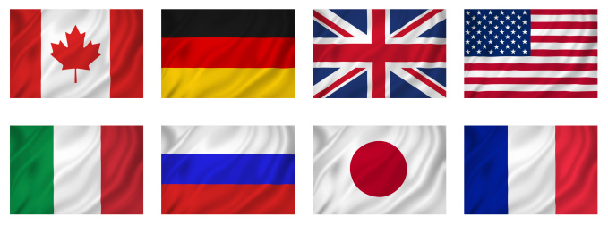 Flags of G8 Industrialized countries, isolated.