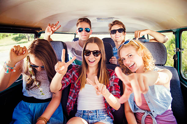 istock Young hipster friends a on road trip 480404088