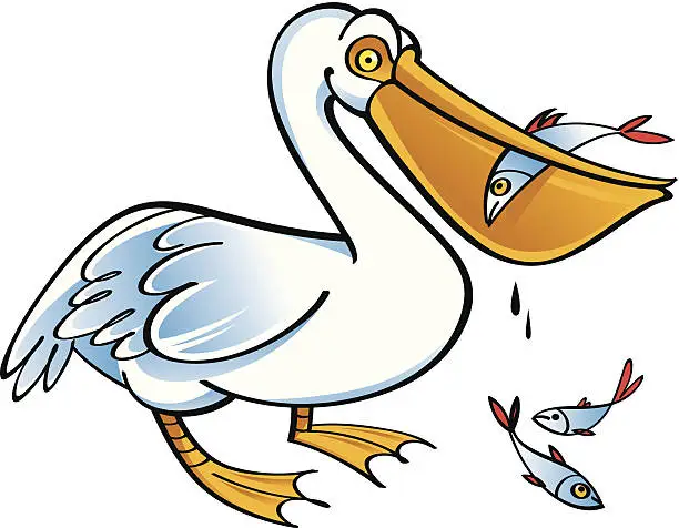 Vector illustration of Pelican with fish