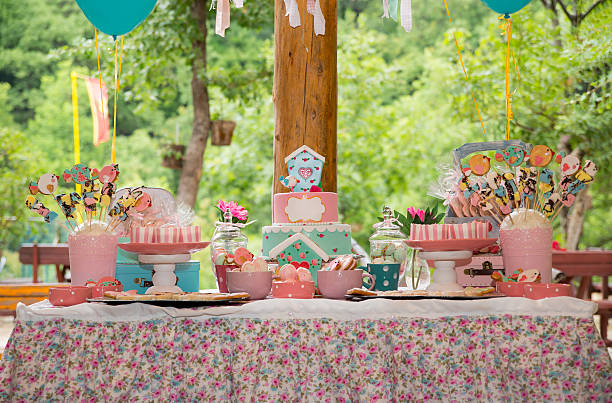 Birthday party table with sweets for kids