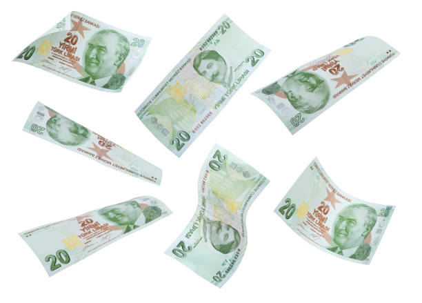 istock Flying 20 Turkish Liras on white background 480408972