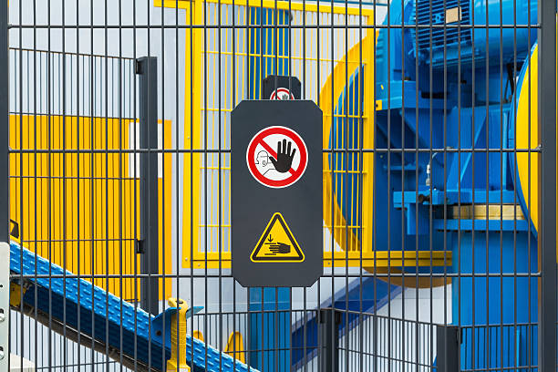 Safety sign Warning sign for safety on machine, no entry and be careful of hand machine stock pictures, royalty-free photos & images