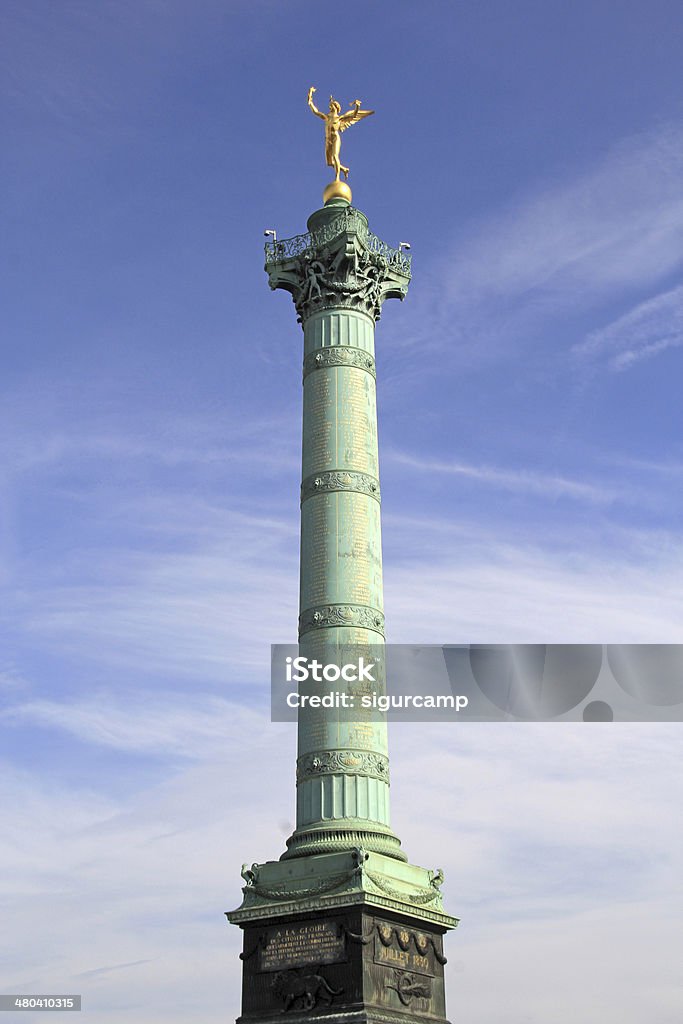 July Column on the Bastille place, Paris, France. The statue at the top of the july column is known as the Spirit of Freedom. The July column is located on Bastille place near the opera house. 19th Century Style Stock Photo