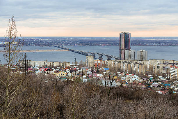 Saratov City. Russia Road bridge over river Volga, which connects city Saratov and Engels friedrich engels stock pictures, royalty-free photos & images