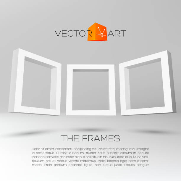 drei weiße rechteckige 3d-bilder - dreidimensional fotos stock-grafiken, -clipart, -cartoons und -symbole