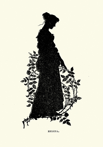 Vintage engraving from A Midsummer Night's Dream, Silhouette of Helena. 1869