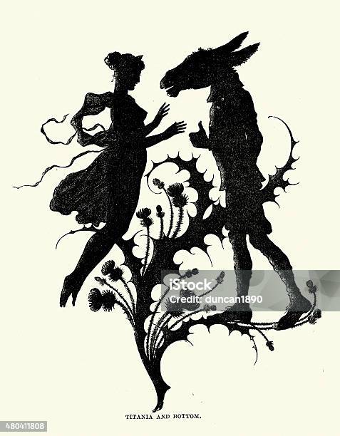 Midsummer Nights Dream Silhouette Of Titania And Bottom Stock Illustration - Download Image Now