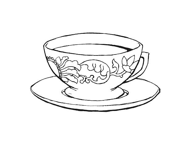 illustrazioni stock, clip art, cartoni animati e icone di tendenza di tazza di tè nero e bianco - tea cup tea green tea chinese tea