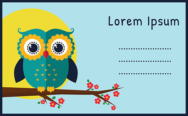 ilustraciones, imágenes clip art, dibujos animados e iconos de stock de vector tarjeta con búho con pantalla plana. - owl baby shower spring young animal