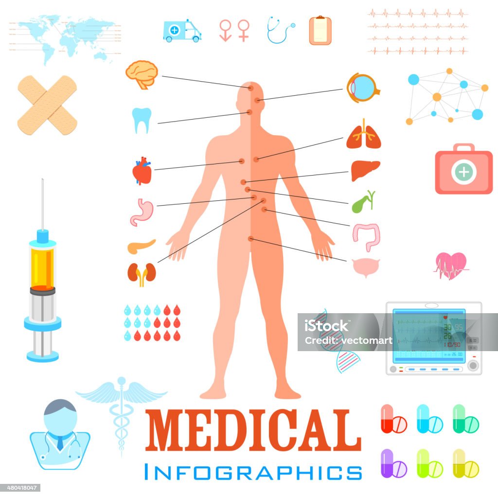 Healthcare and Medical Infographics illustration of Healthcare and Medical Infographics with human anatomy Illustration stock vector