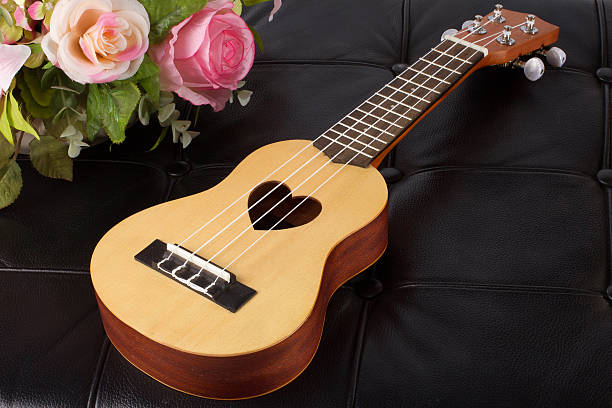 istock Ukulele and beautiful flower on leather arm chair 480418962