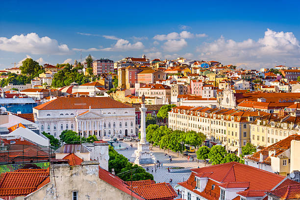 Rossio Square of Lisbon Lisbon, Portugal skyline view over Rossio Square. lisbon photos stock pictures, royalty-free photos & images