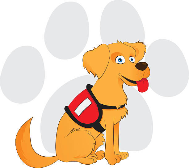 istock Cartoon service dog sitting on a paw background 480419466