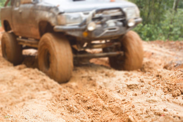 istock blurred car tires in dirt road 480420752