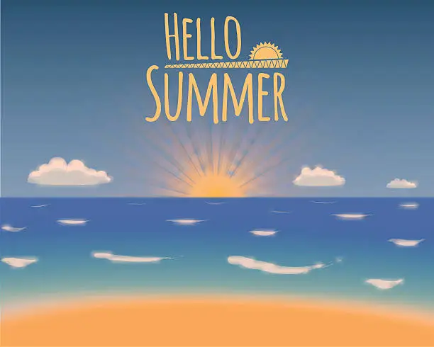 Vector illustration of Hello summer vector background. Summer vacation beach paradise.