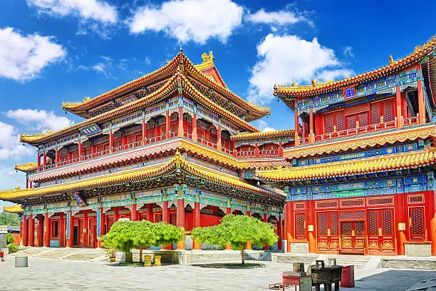 Yonghegong Lama Temple.The Hall of Harmony and Peace.Lama Temple is one of the largest and most important Tibetan Buddhist monasteries in the world.