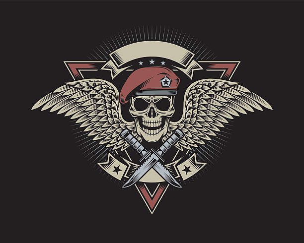 Motif de crâne avec ailes et militaire poignards - Illustration vectorielle