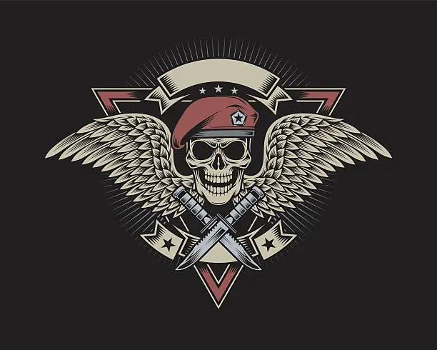 Vector illustration of Military Skull with Wings and Daggers