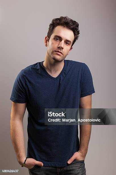 Young Male Portrait Stock Photo - Download Image Now - V-Neck, Men, T-Shirt