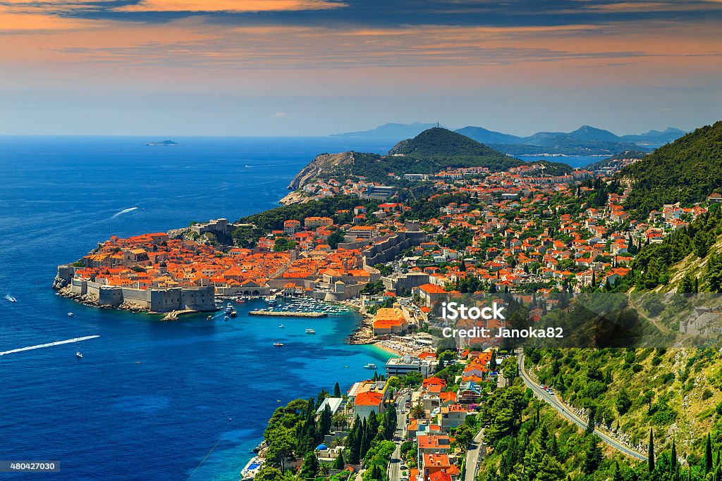 Beautiful panoramic view of the walled city,Dubrovnik,Dalmatia,Croatia Stunning panorama of Dubrovnik with old town and Adriatic sea,Dalmatia,Croatia,Europe Dubrovnik Stock Photo