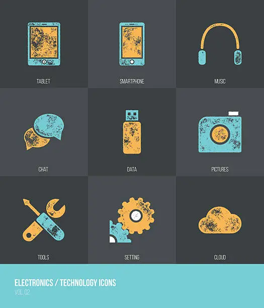 Vector illustration of Electronics / Technology Vecotor Grunge Icons VOL.2