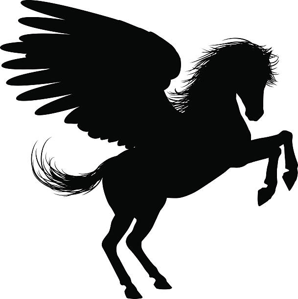 pegasus sylwetka hind nogi - mythology horse pegasus black and white stock illustrations