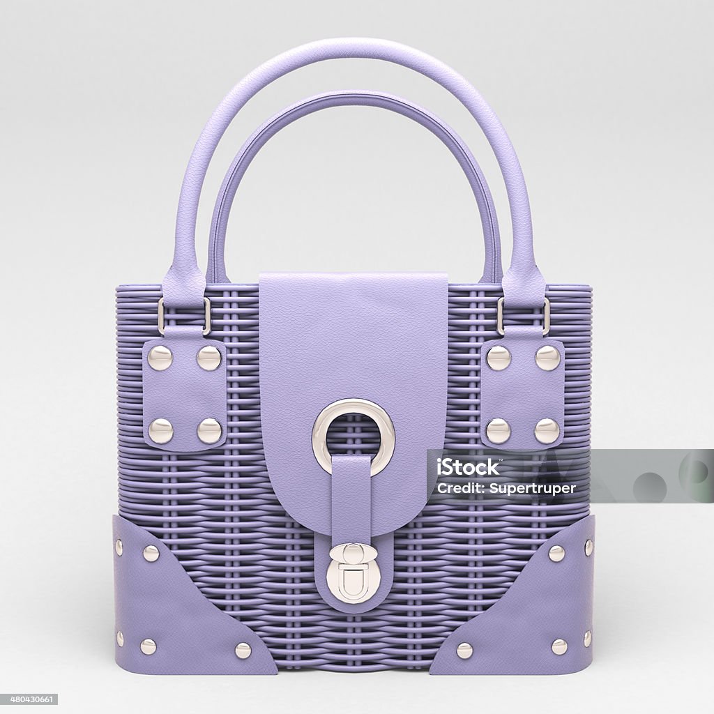 Lilac wicker handbag Women's lilac wicker handbag closeup on light background Bag Stock Photo