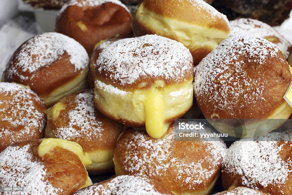 cruller A lot of krapfen with sugar and cream Backgrounds Stock Photo