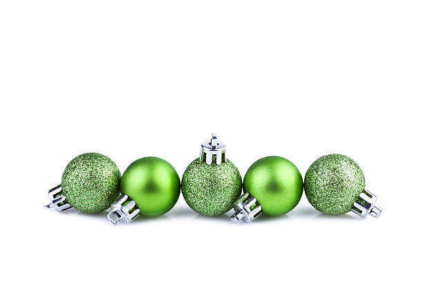 istock Green Christmas Balls Horizontally on Straight Line 480437774