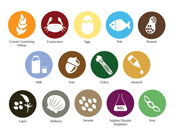 Allergens icon set Allergen information symbols collection, for restaurant menu pollen stock illustrations