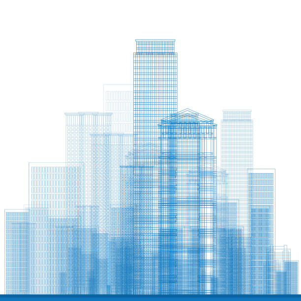Outline City Skyscrapers in blue color Outline City Skyscrapers in blue color. Vector illustration blueprint silhouettes stock illustrations