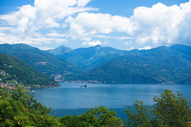 Lake Maggiore panorama from the hill in Oggebbio village, Italy stock photo