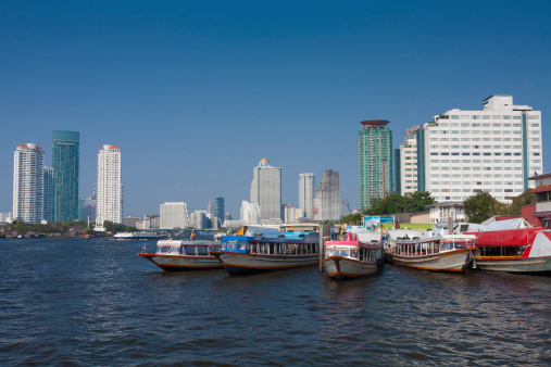 Chao Phraya river and city at day of Bangkok, Thailand