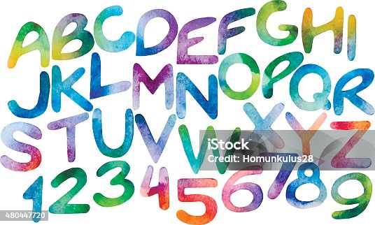 istock Chromatic watercolor letters and numerals 480447720